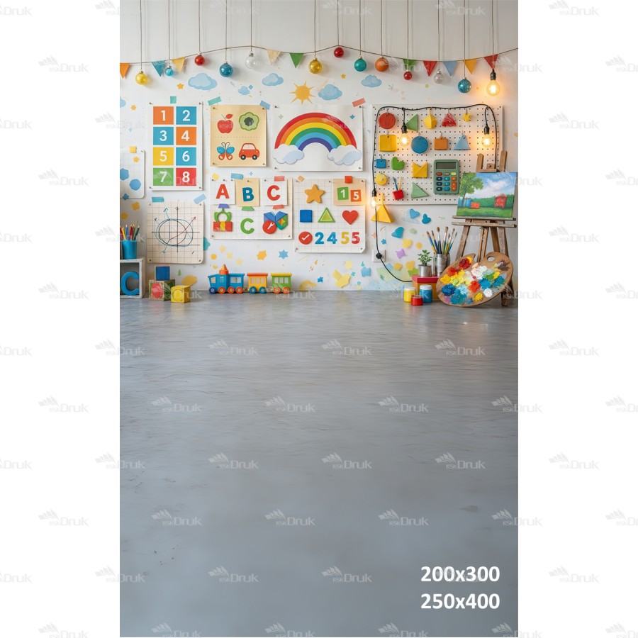 Tło fotograficzne „Kolorowa sala zabaw – edukacyjne ABC i liczby” | 4075